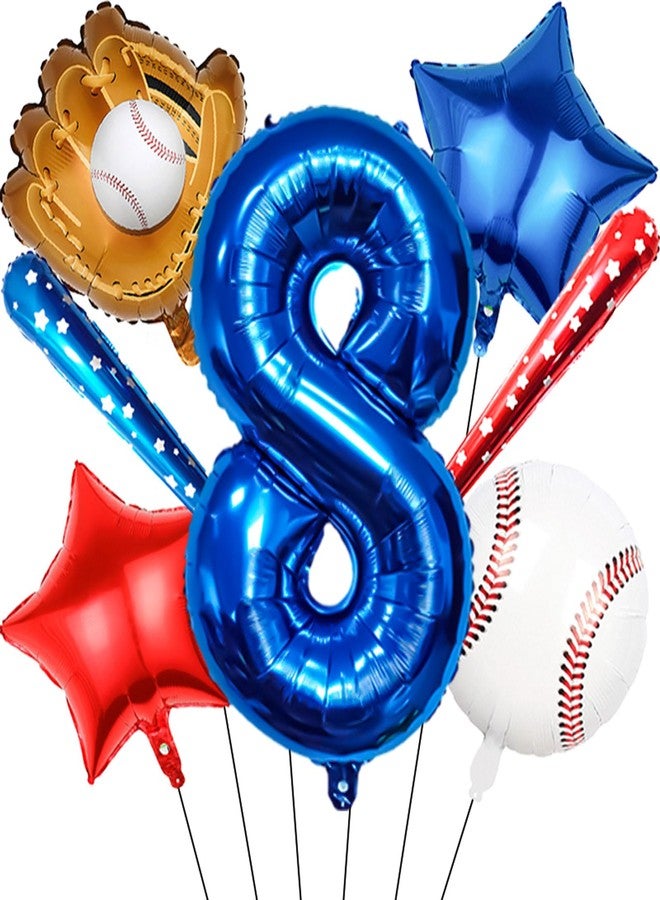 Tagberoy Baseball Balloons Baseball Party Decorations, Navy Blue Foil Number Balloons 40 inch Number 8 Balloon, Baseball Themed Party Supplies 8th Baseball Birthday Decorations for Boys - Image 1